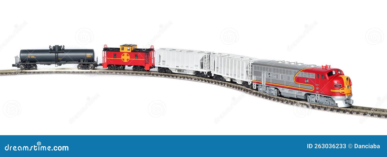 Scale Model of a Freight Train Isolated on White Background Stock Image