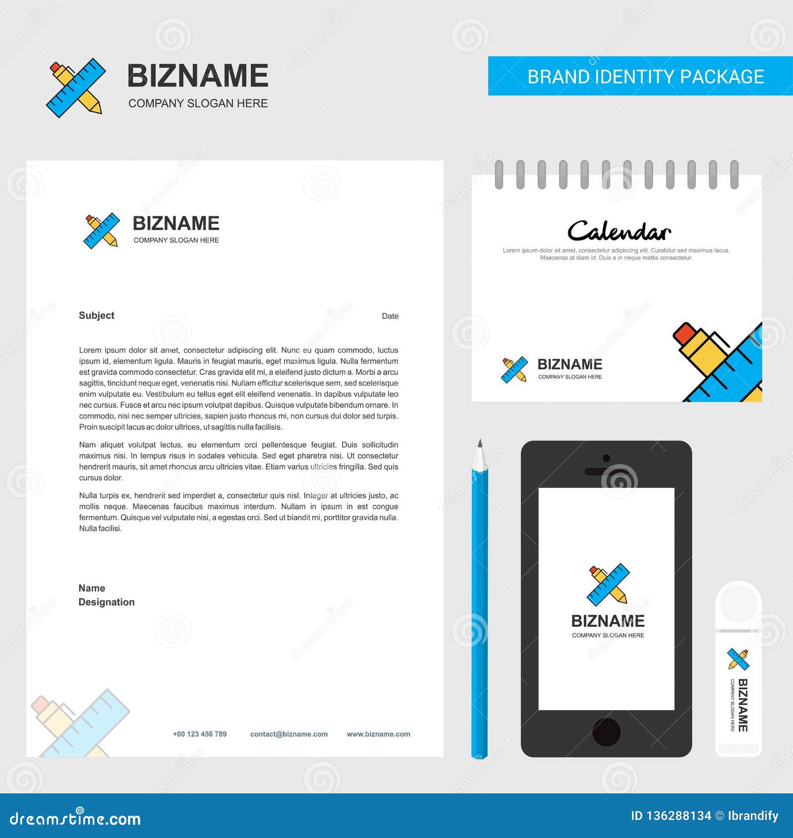 Scale And Pen Business Letterhead Calendar 2019 And Mobile App Design Vector Template Stock Vector Illustration Of Measurement Design 136288134