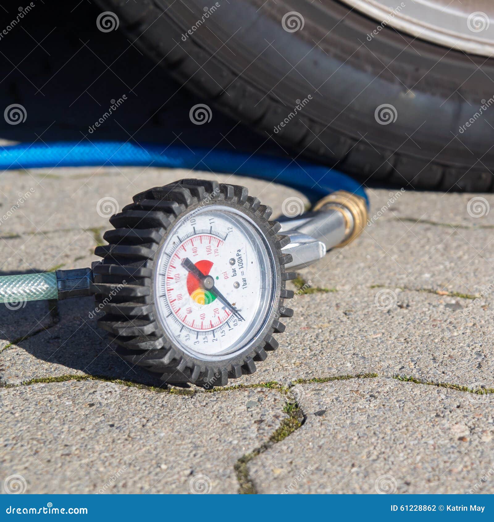 Scale of Tire Inflation Pressure with Compressor Stock Photo Image of
