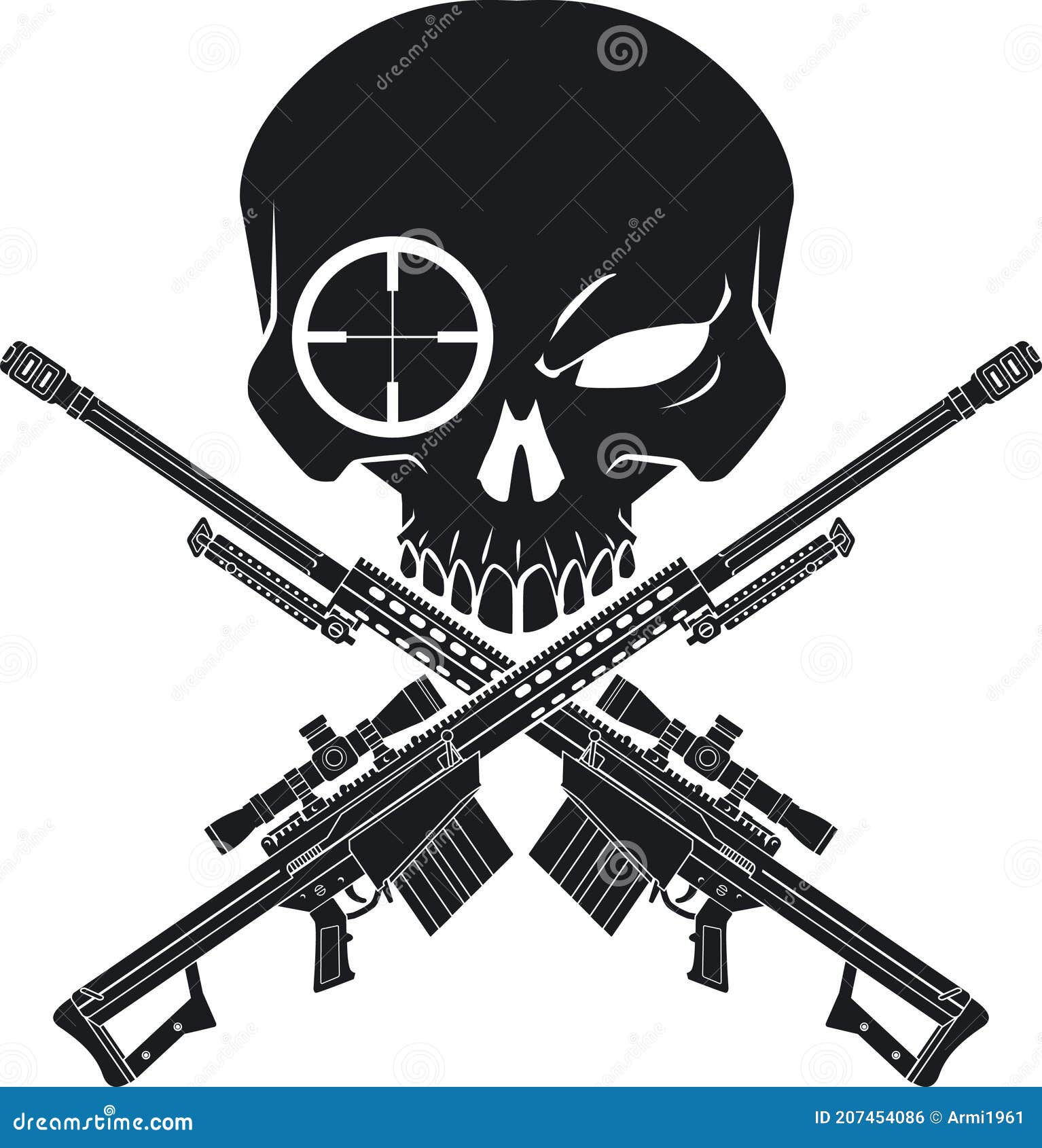 Skull with Crossed Sniper Rifles and Scope Sight Eye Stock Vector ...