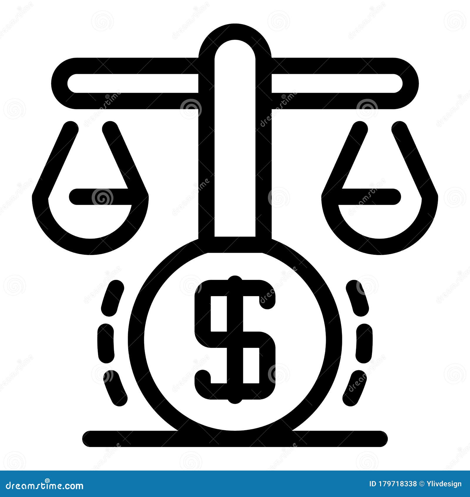 Scales and Dollar Icon, Outline Style Stock Vector Illustration of