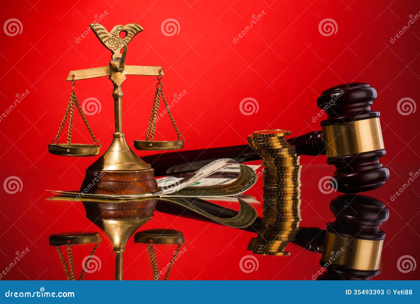 Scales of Justice Gavel and Money Stock Image Image of coin, concept