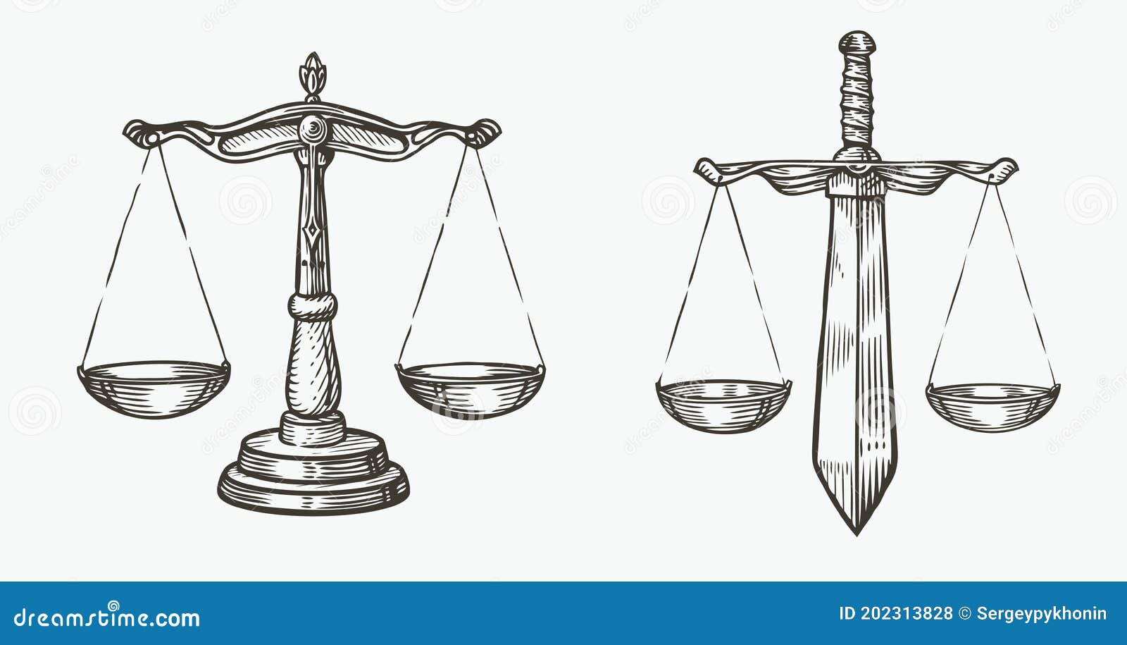 scales of justice sketch. jurisdiction, equity   