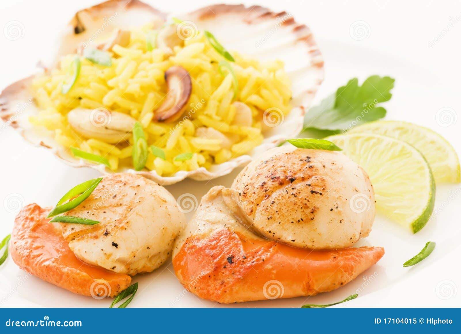 Scallop with rice stock image. Image of gourmet, green 17104015