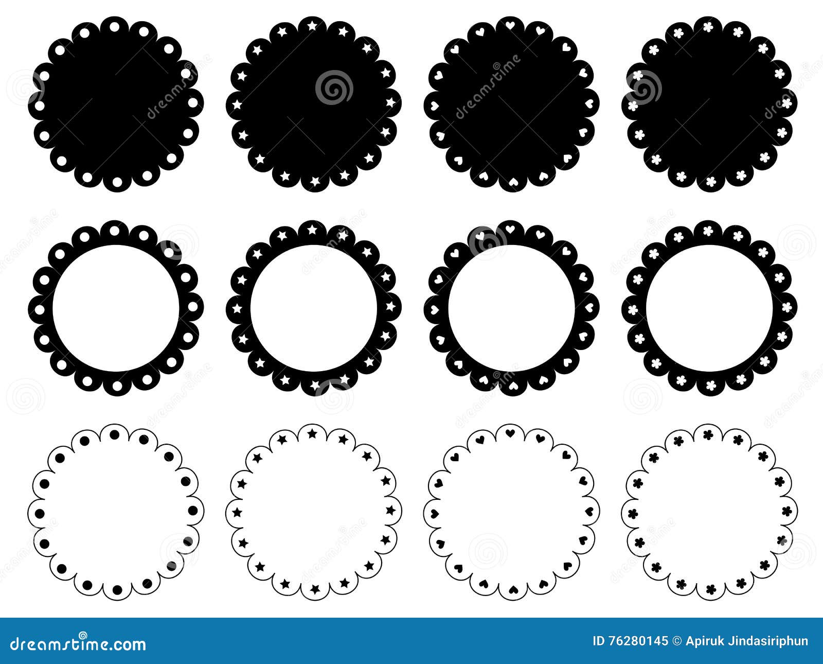 Scalloped Edge Circle Frame Set Stock Vector - Illustration of
