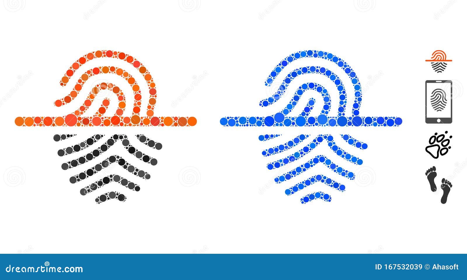 scan fingerprint mosaic icon of round dots