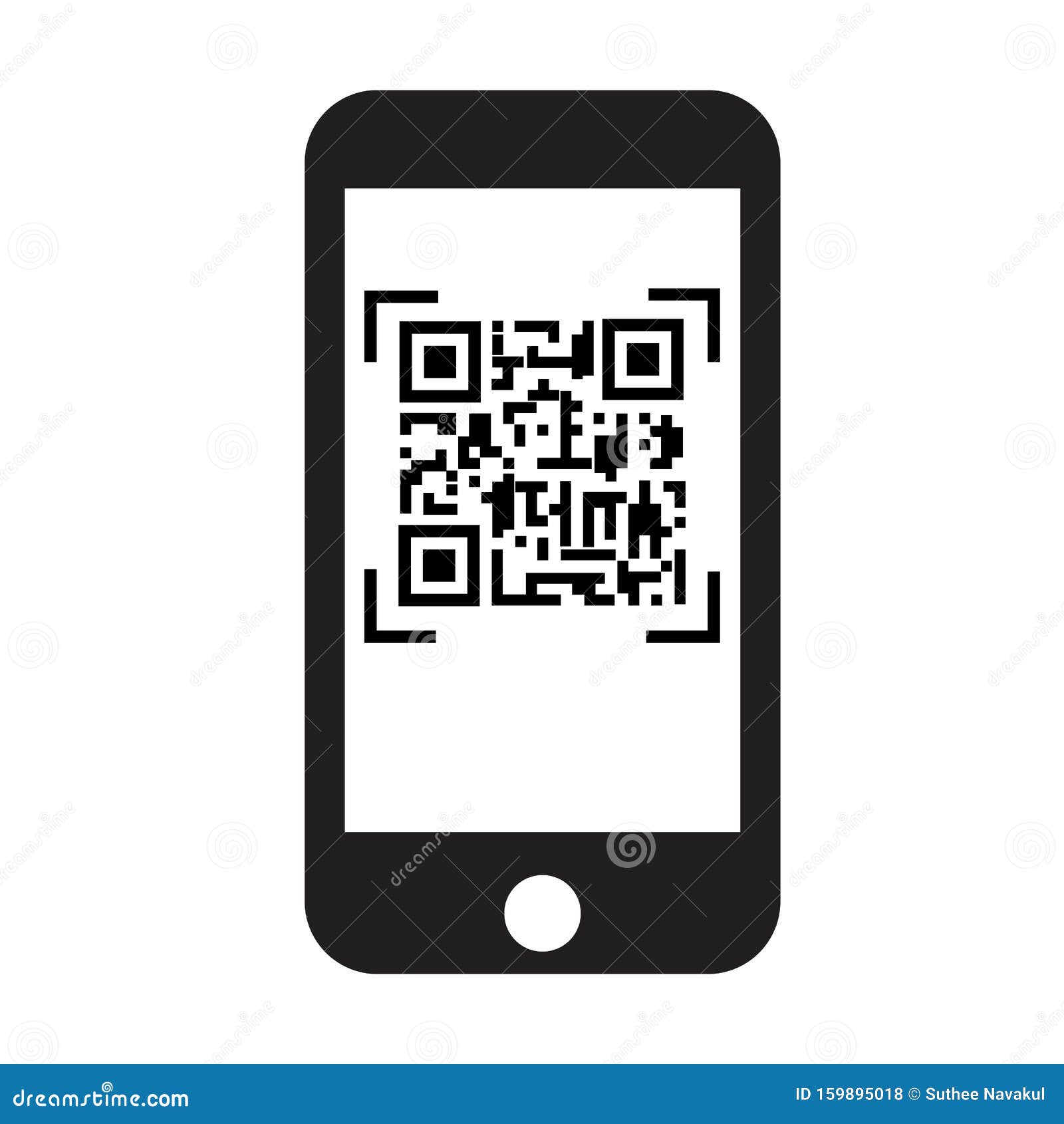 Scan QR Code Mobile Phone Icon on White Background. Flat Style. Code on Mobile Phone Symbol. Black Smartphone with QR-Code Stock - Illustration commercial, connection: 159895018