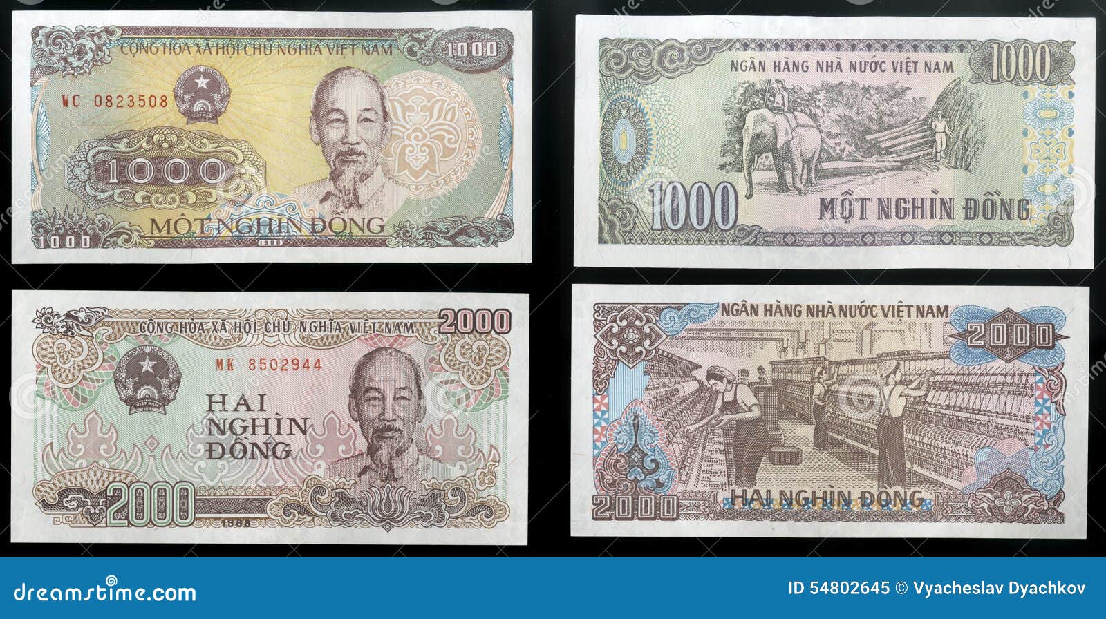 scanarray two banknotes nominal value one and two thousand dongs state bank of vietnam