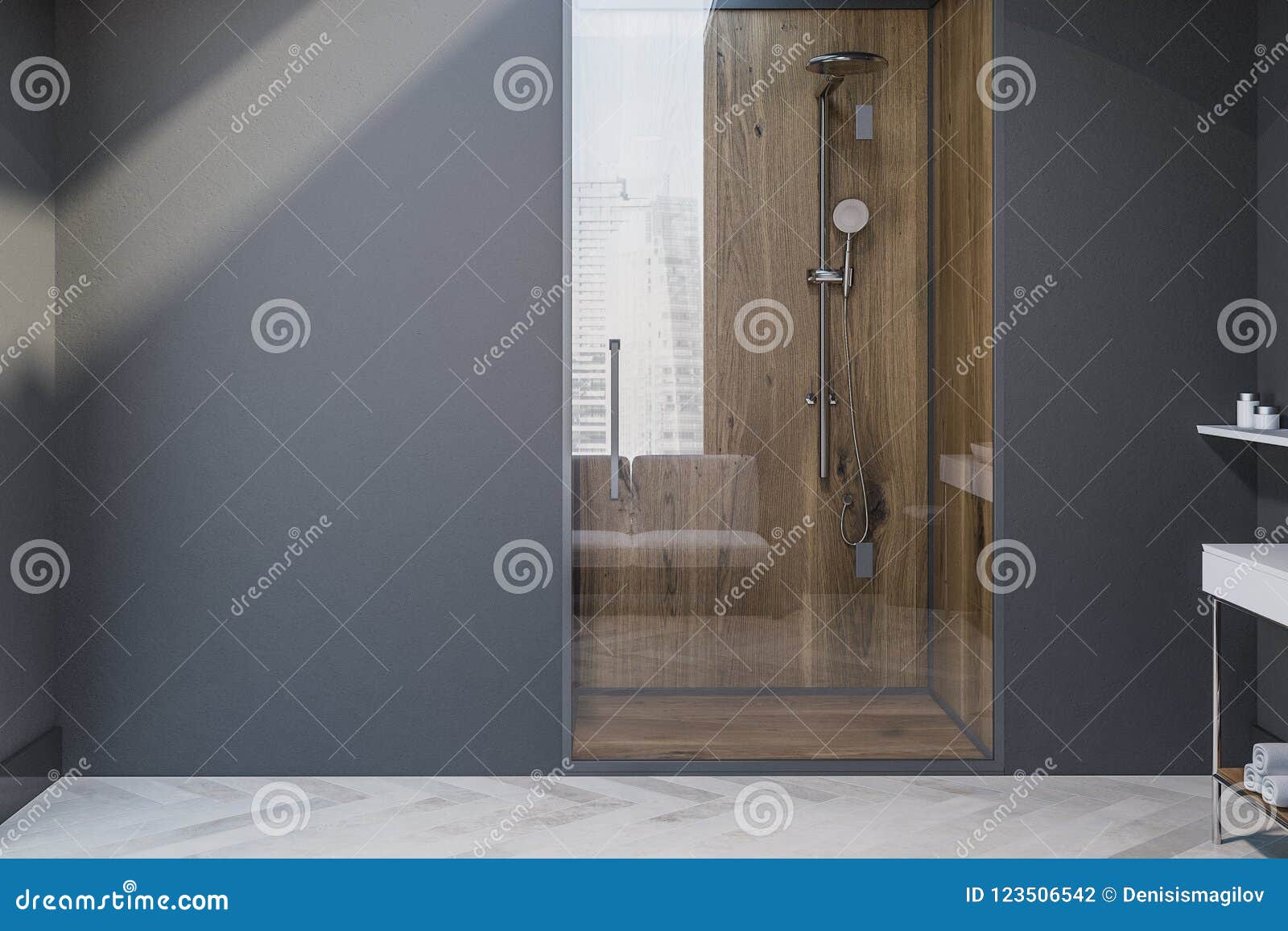 Download Shower In Gray Scandinavian Bathroom Mock Up Stock Illustration - Illustration of clean, elegant ...