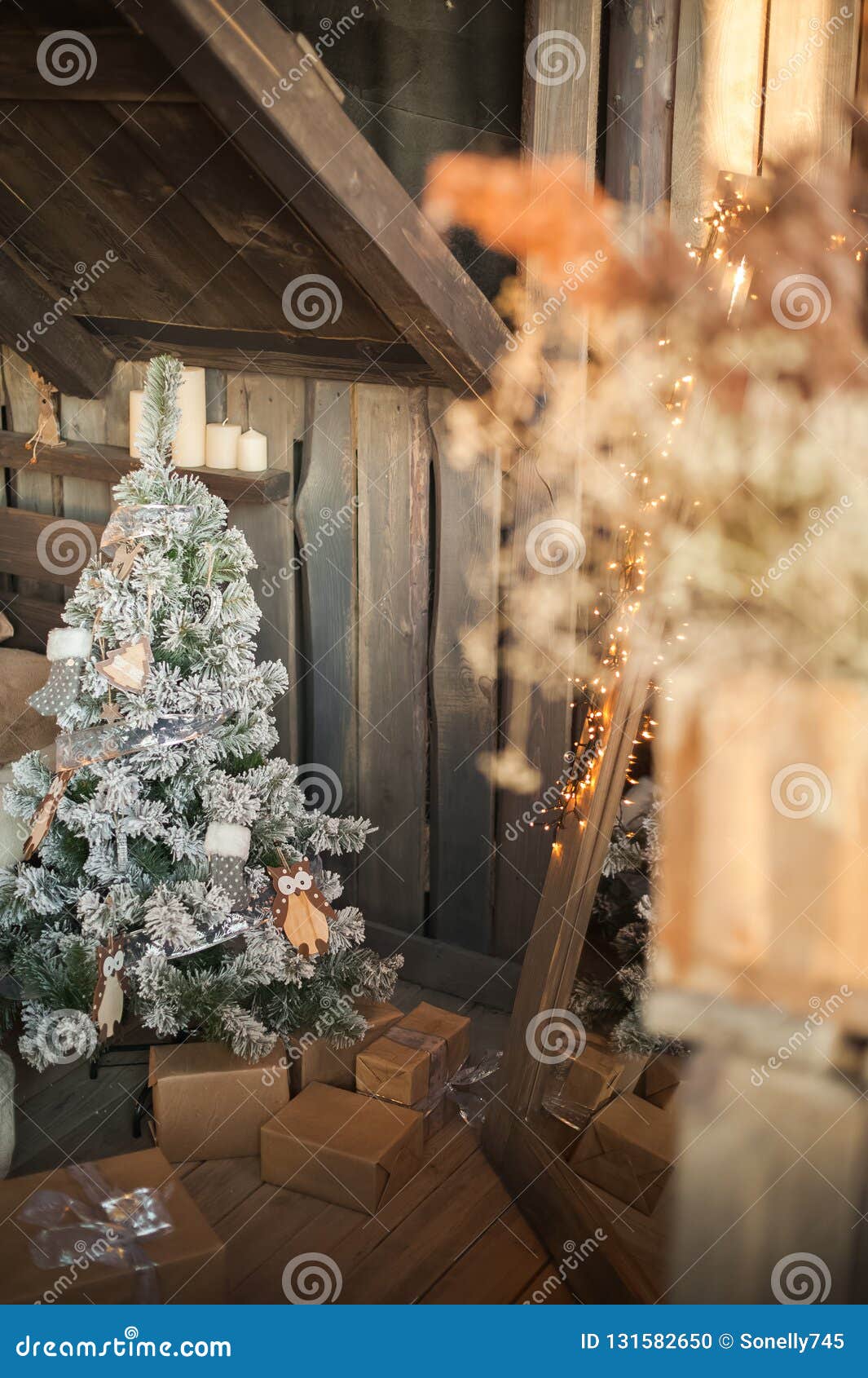 Scandinavian Bedroom Interior Under Christmas Textural