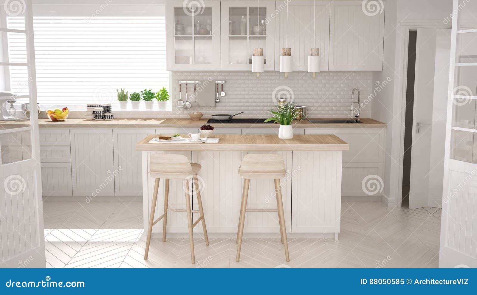 Scandinavian Classic Kitchen with Wooden and White Details, Mini ...