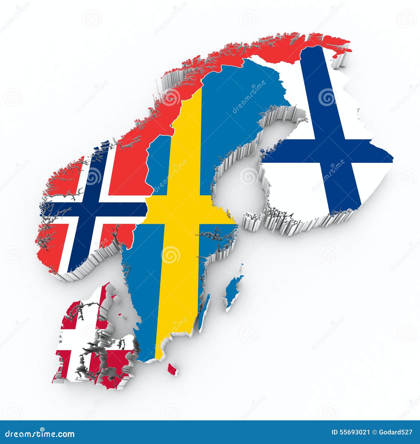 scandinavian flags on 3d map