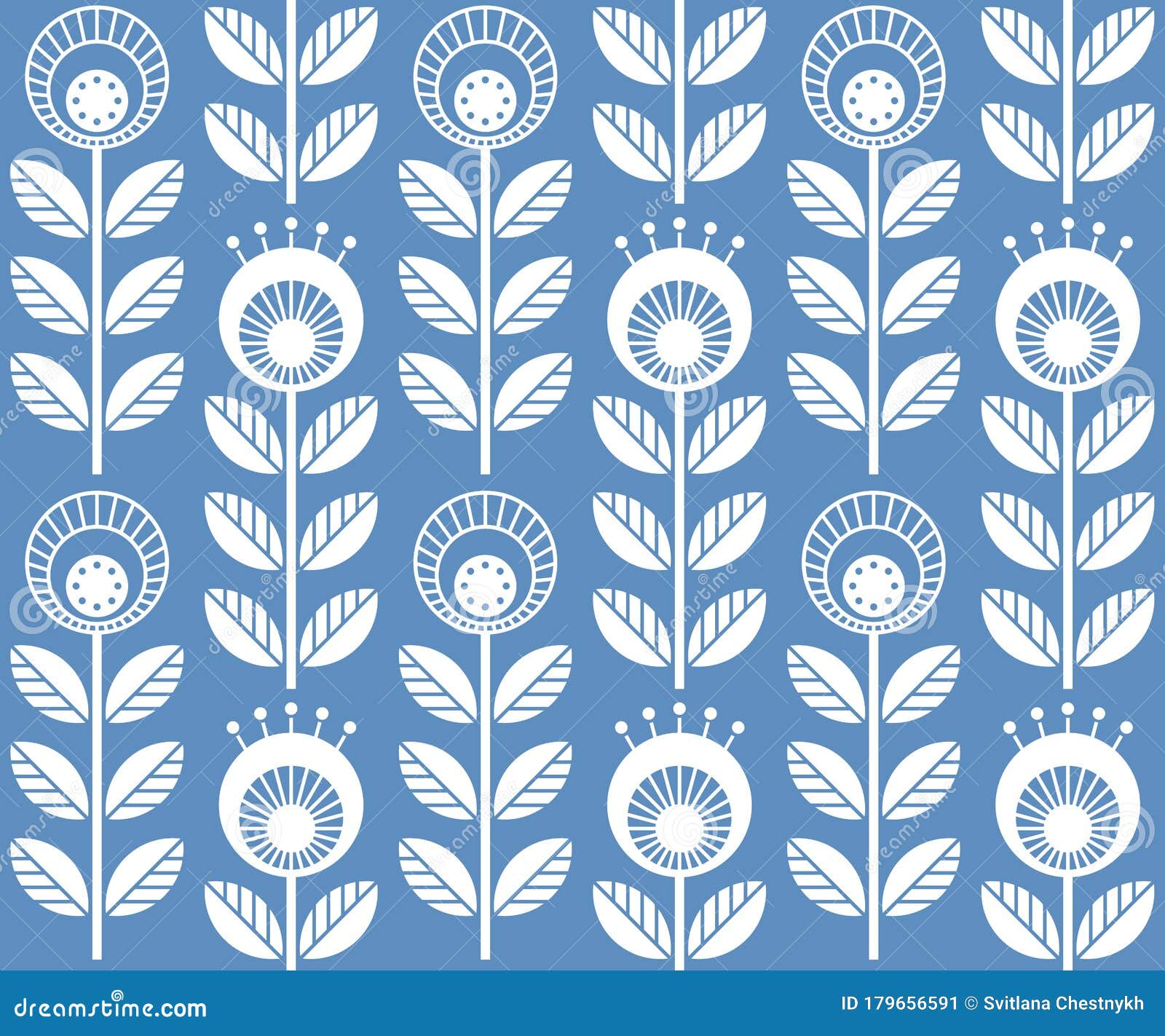 Scandinavian Folk Style Flowers Seamless Vector Pattern Stock Vector