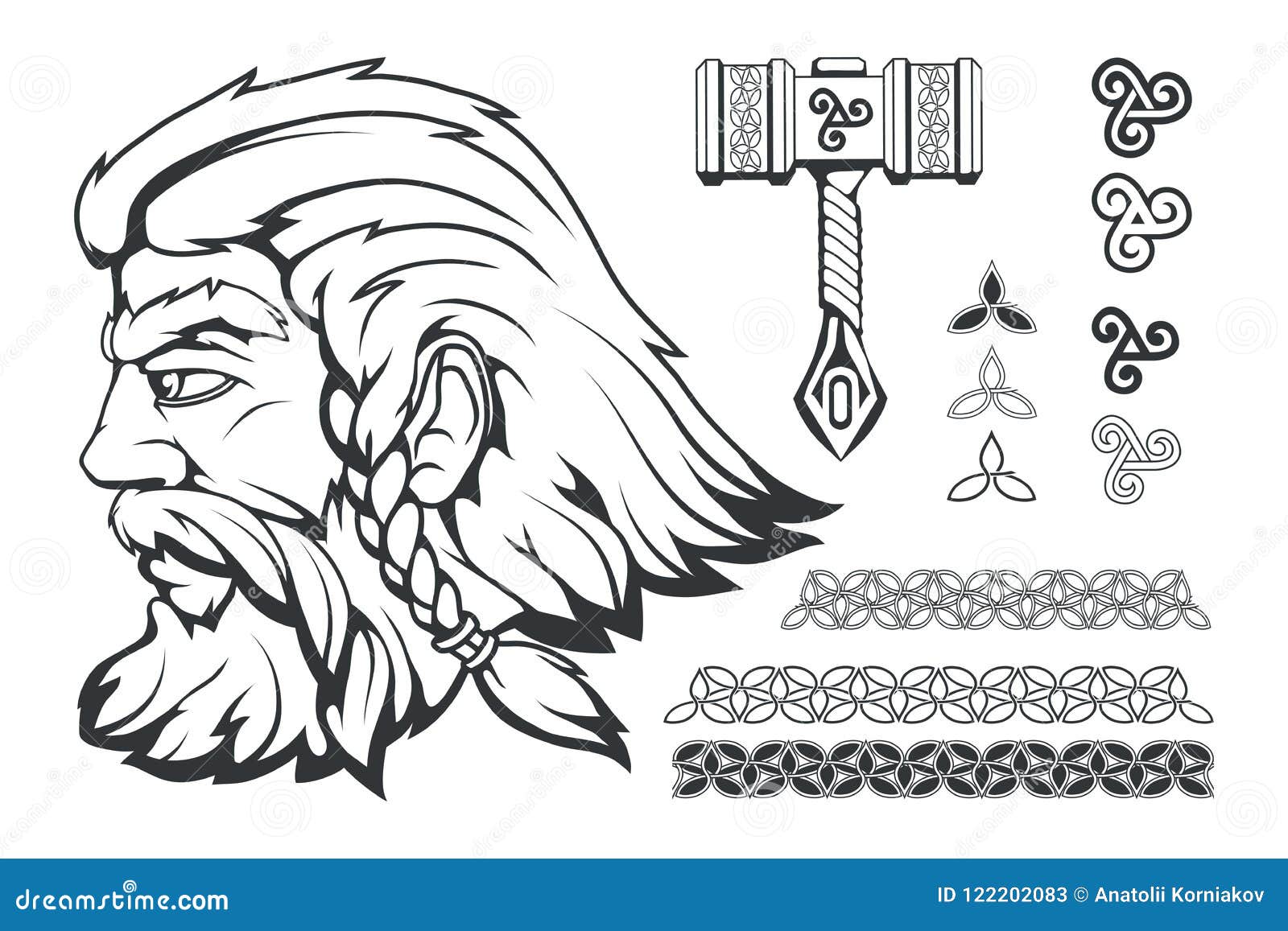 Scandinavian God of Thunder and Storm. Hand Drawing of Thor`s Head. the  Hammer of Thor - Mjolnir. Son of Odin Stock Vector - Illustration of  mustach, hand: 122202083