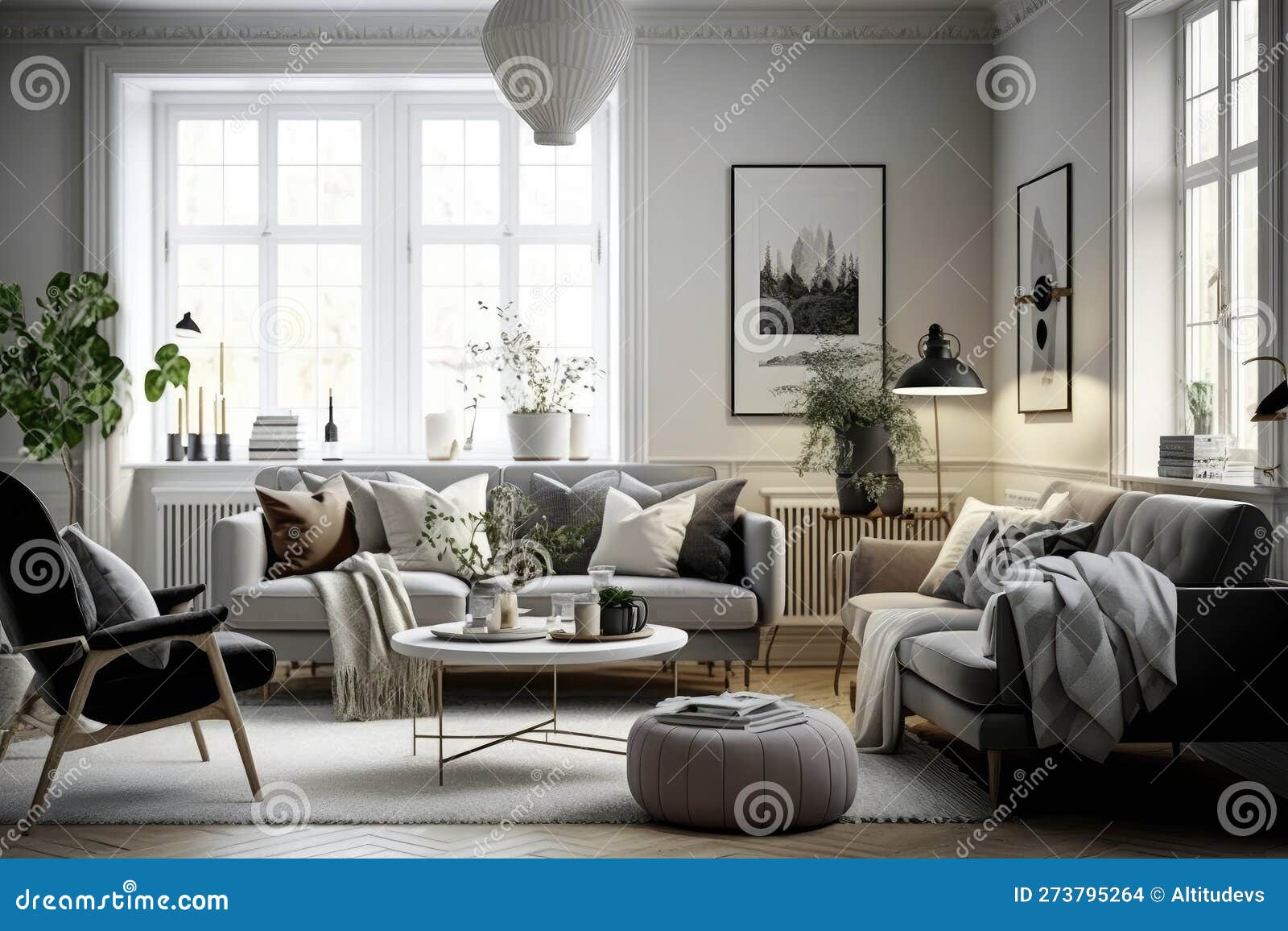 Scandinavian Home with Warm and Inviting Living Room, Featuring Plush