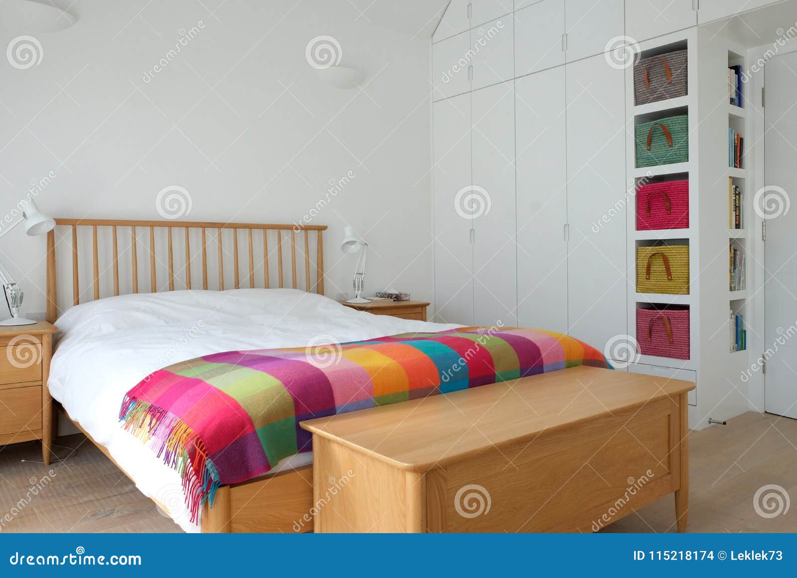 Scandinavian Inspired Bedroom Interior Showing Wooden Bedroom
