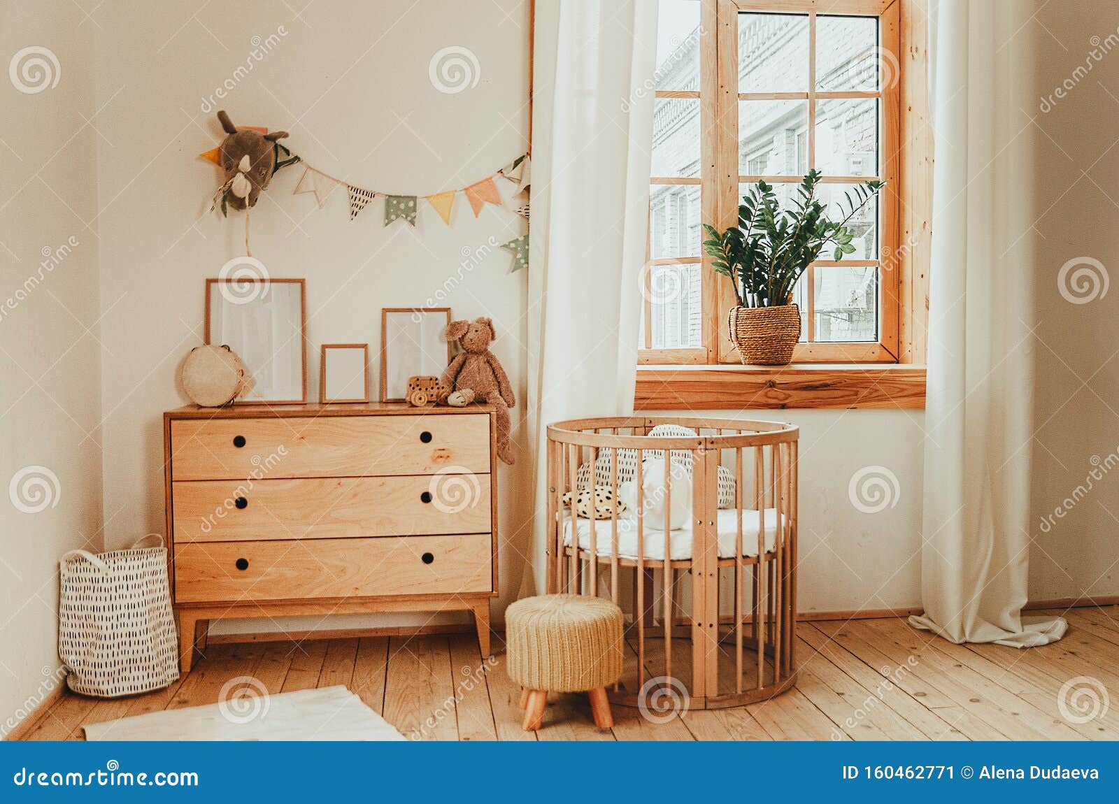 Scandinavian Style Children`s Room Interior. a Cozy Oval Baby Bed Cradle  Stock Image - Image of cool, cute: 160462771