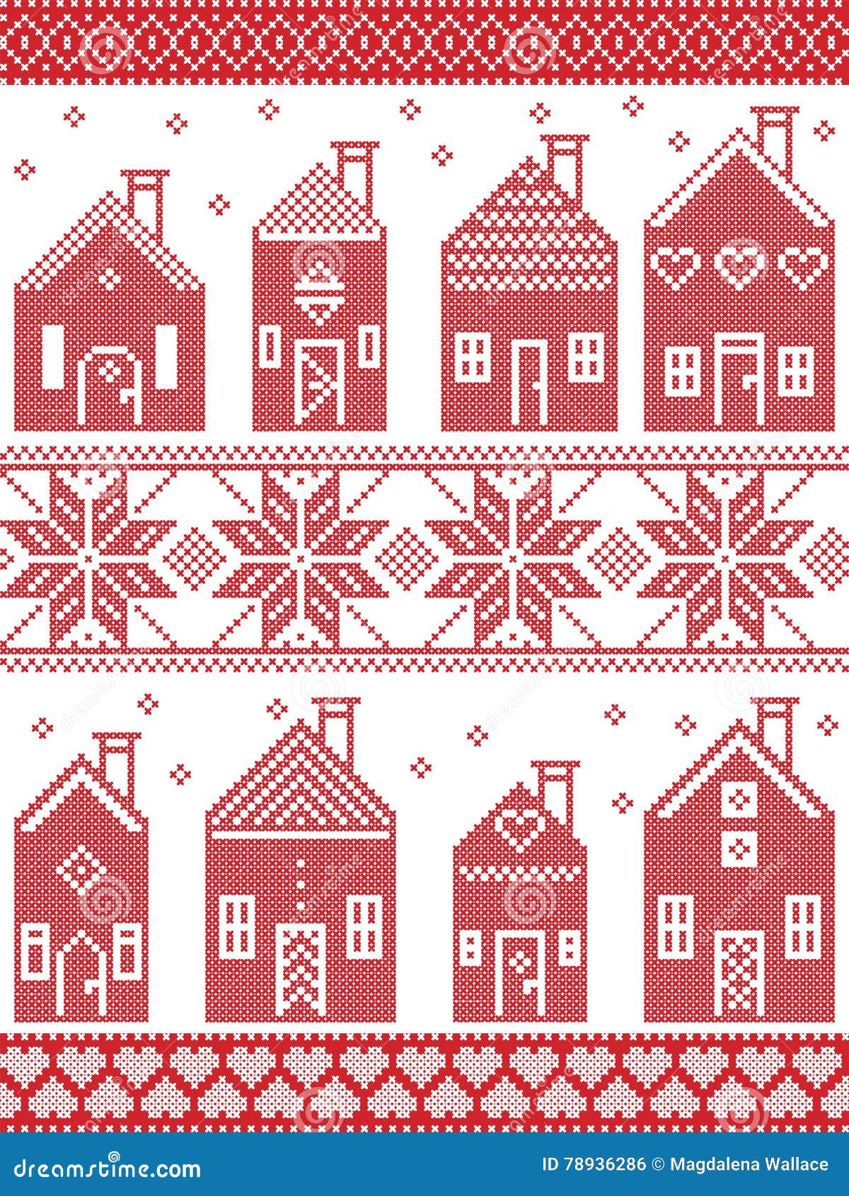 scandinavian style and nordic culture inspired christmas seamless winter pattern including swedish style houses, ornaments