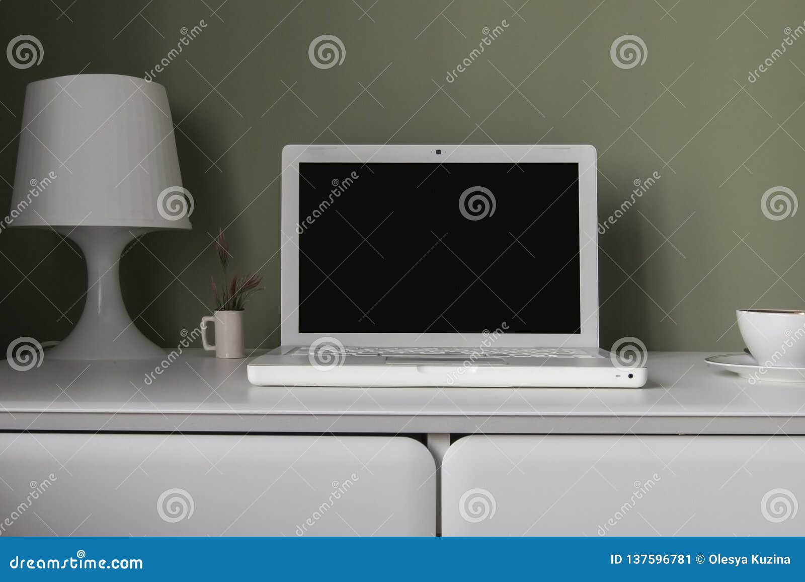 Scandinavian Style Workplace White Hanging Table White Laptop