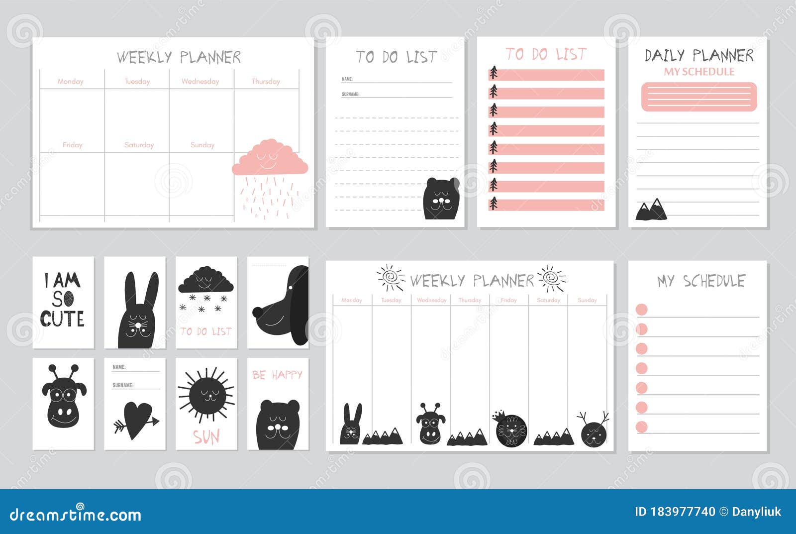 scandinavian weekly and daily planner template.
