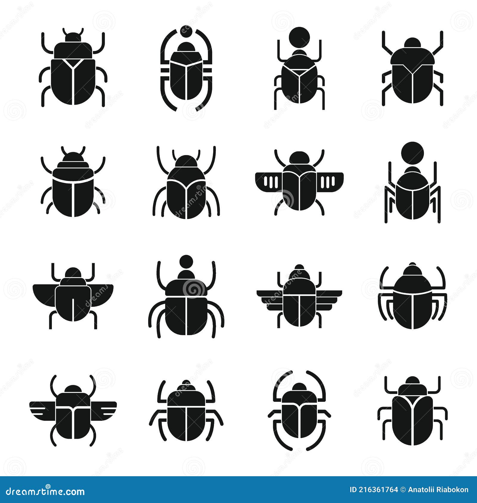 Scarab Beetle Icons Set Simple Style Stock Vector  Illustration of  mystery insect 216361764