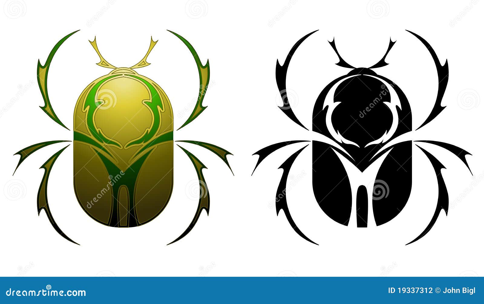 Scarab beetle icons set outline style Royalty Free Vector