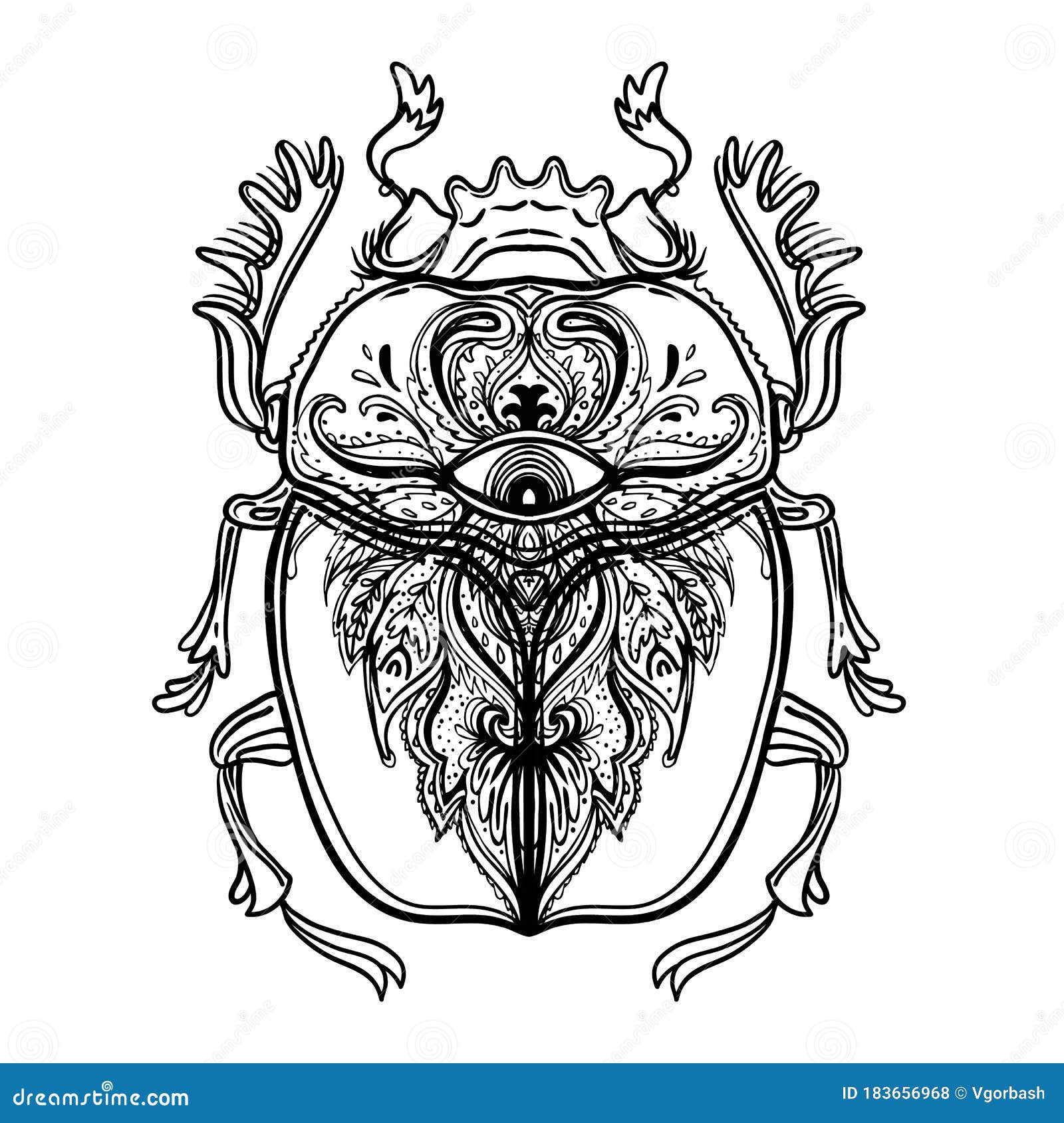 Scarabaeus sacer, Dung beetle. Sacred symbol of in ancient Egypt. Fantasy  ornate insects. Isolated vector illustration. Spirituality, occult sun  tattoo. - SuperStock