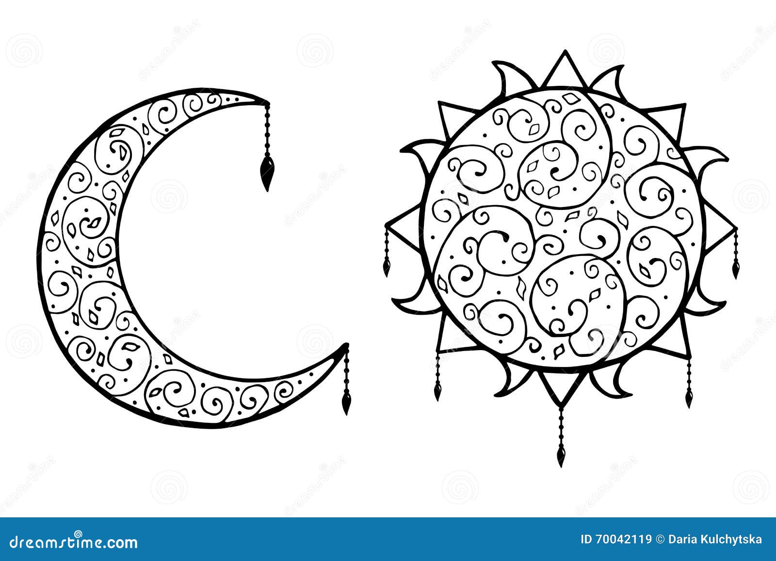 Scarabocchio decorativo sole e luna con l illustrazione isolata di vettore Libera da Diritti