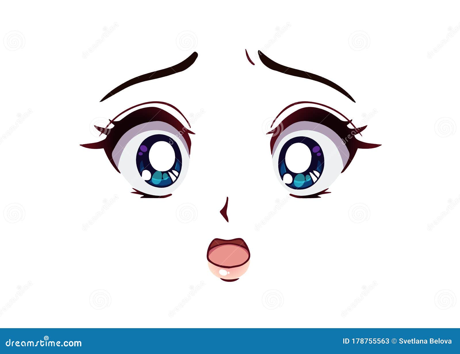 Scared Anime Face Manga Style Funny Eyes Little Nose And Kawaii Mouth Stock  Illustration - Download Image Now - iStock