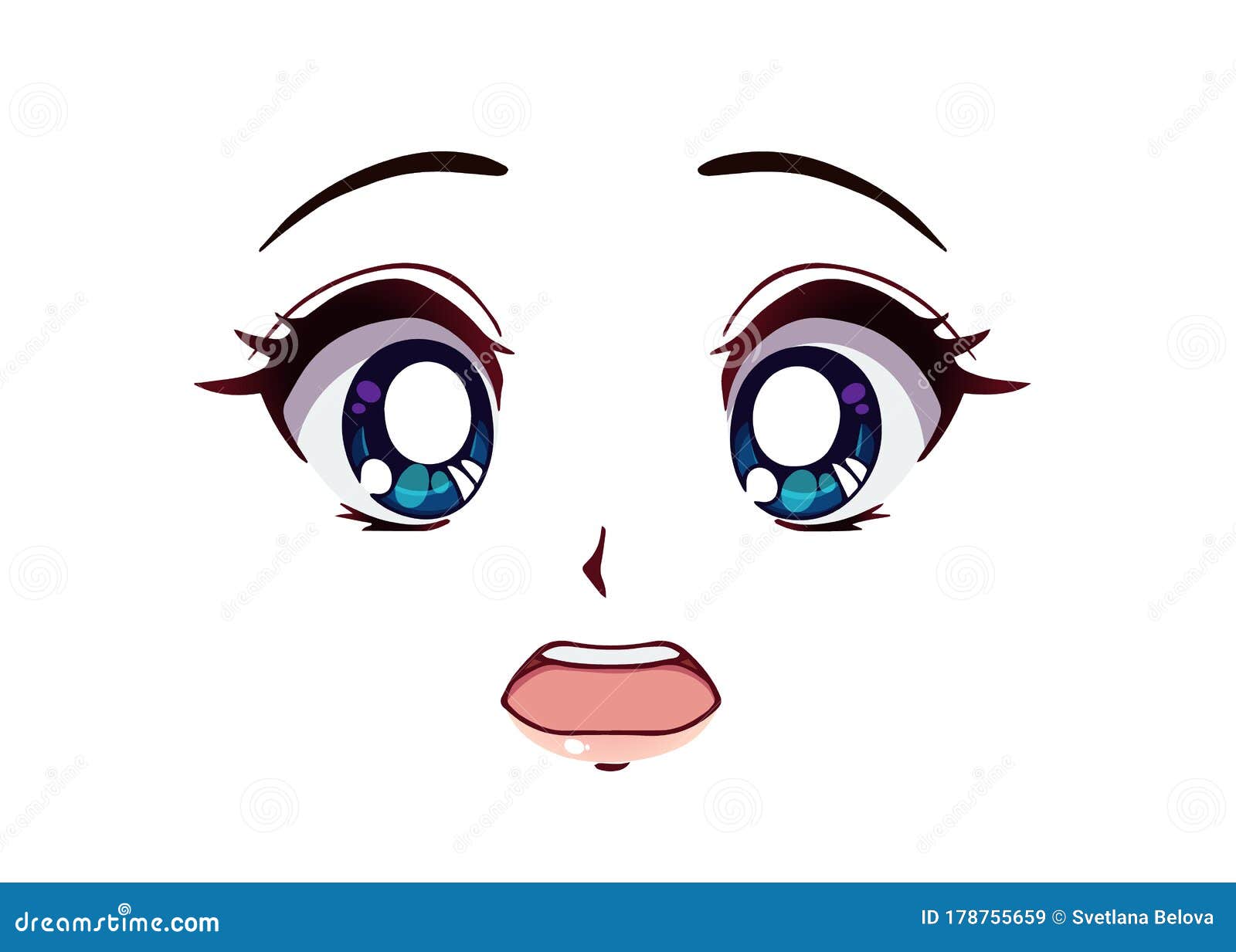 Scared Anime Face. Manga Style Big Blue Eyes Stock Vector ...