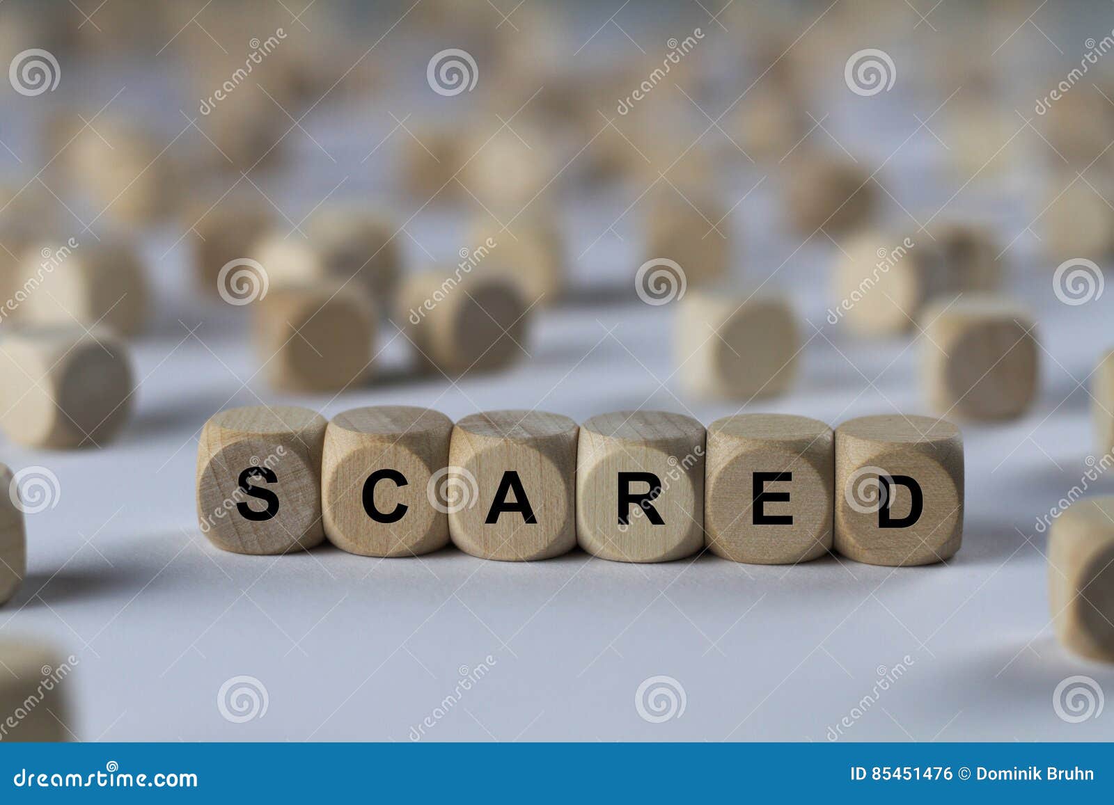 scared - cube with letters, sign with wooden cubes