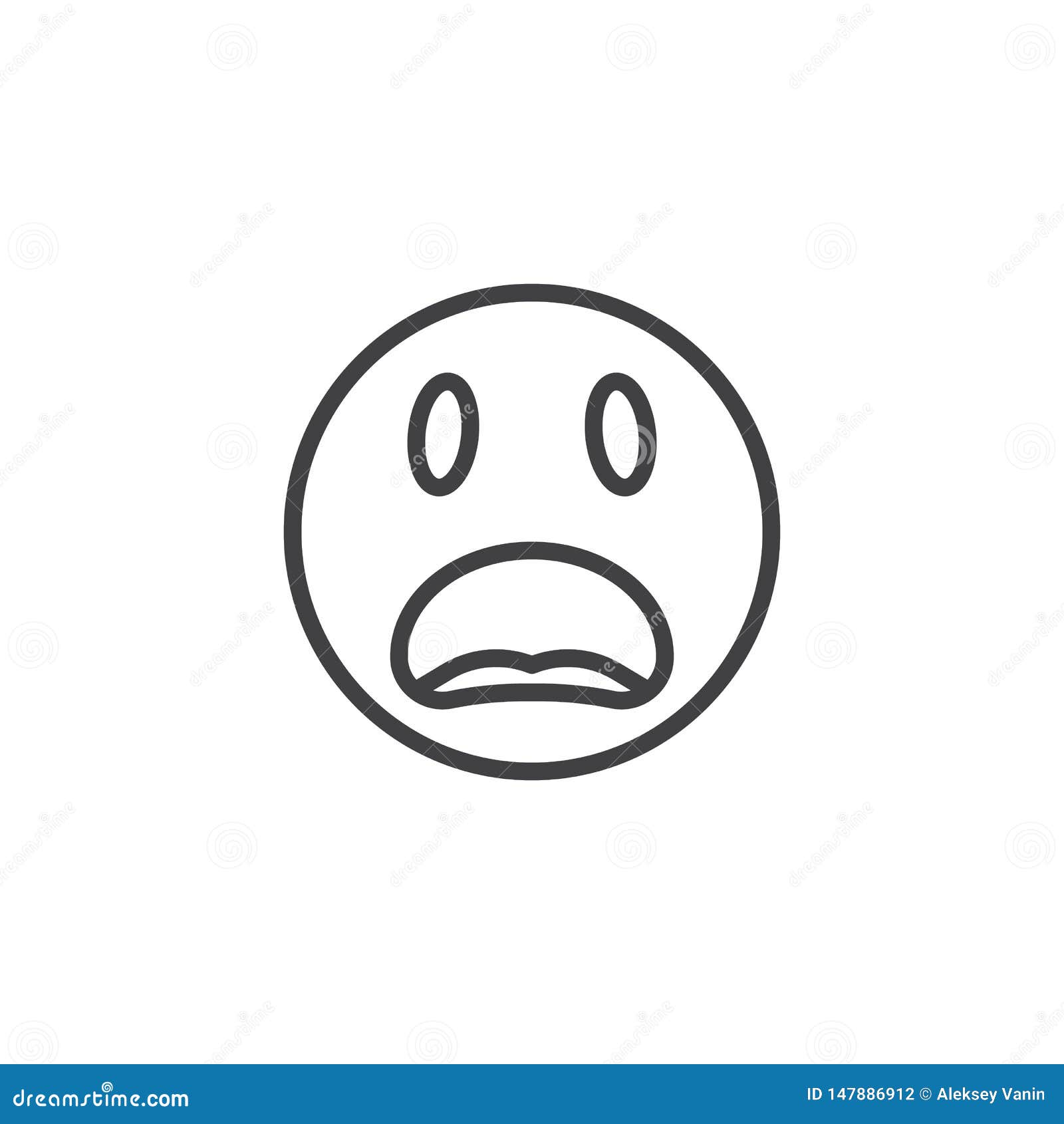 Cartoon face frightened or worry emoji, vector character scared