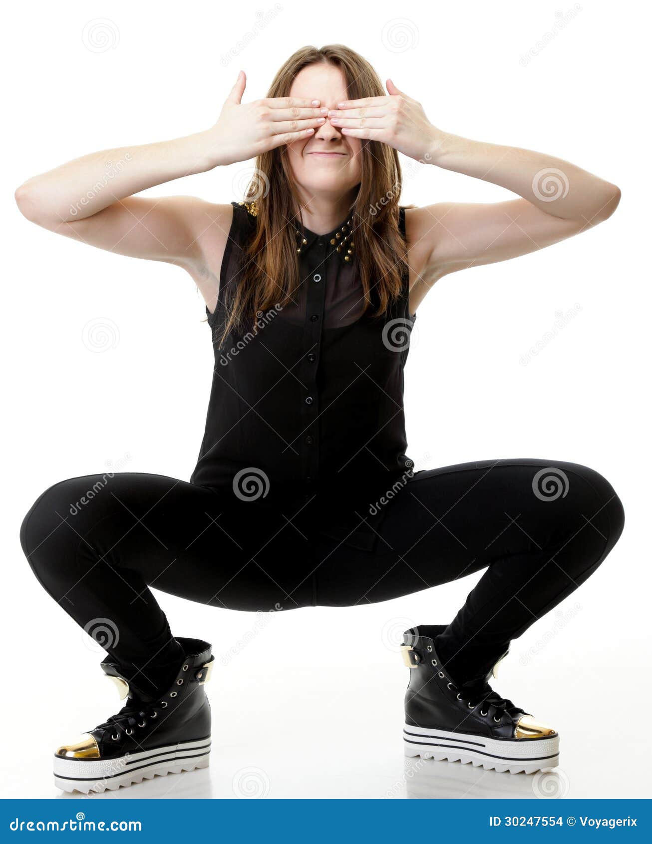 Scared.Young Woman Covering Her Eyes. Stock Photo - Image of female ...