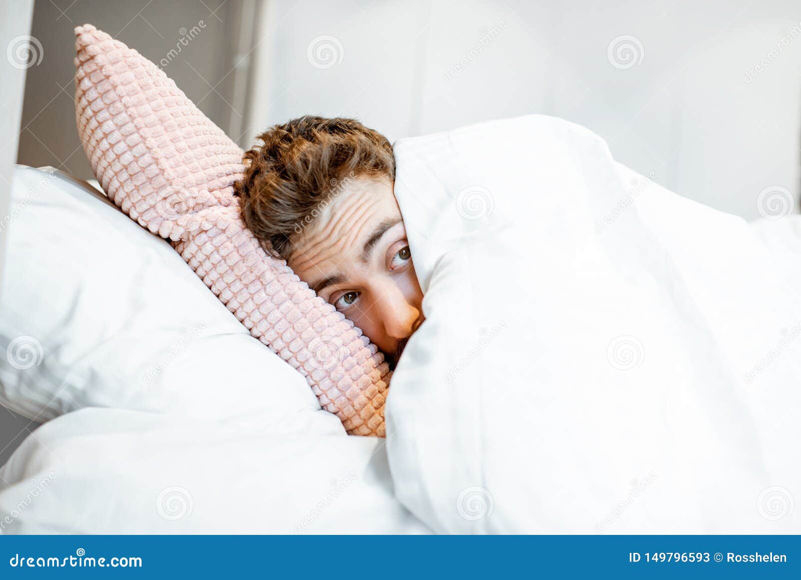 Scared Man Hiding Under the Bedsheets Stock Image Image of paranoid
