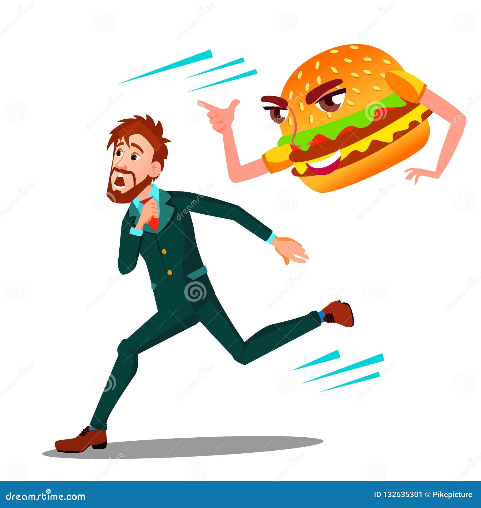 Реакция испуганного организма 8 букв. Испуганный человек бежит. Гамбургер убегает от человека. Испуганный Убегающий человек. Человек убегает от бургера.