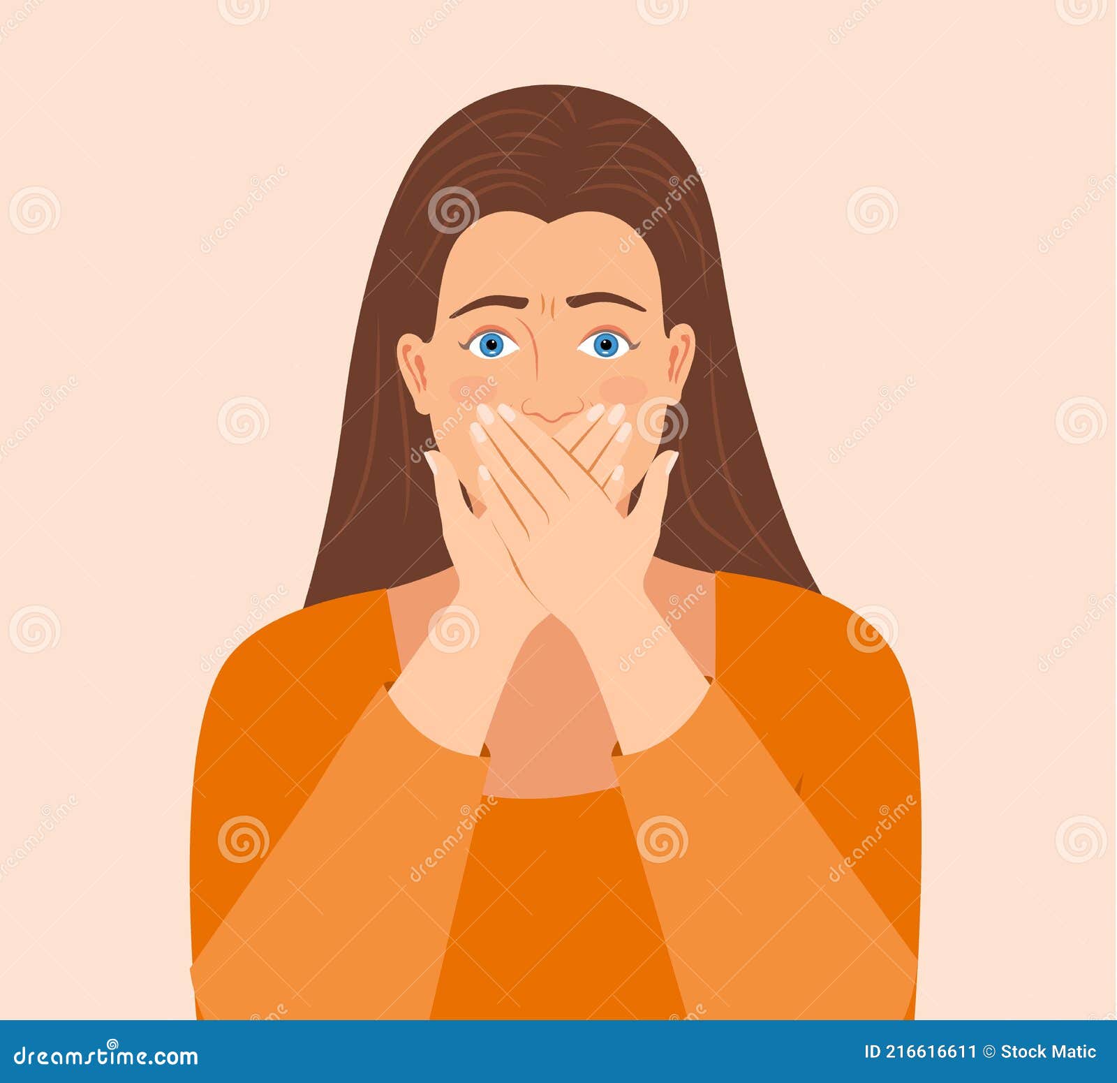 Sketch of scared girl with hand covers her mouth, Stock Illustration by  ©vvoennyy #267632918