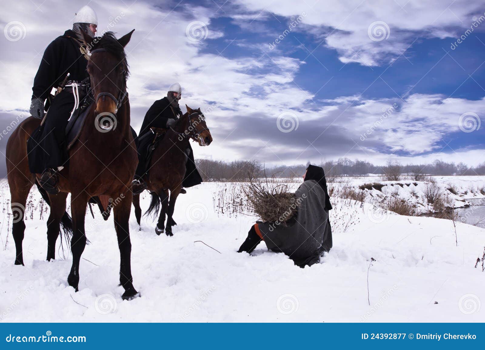 scared peasant and riding knights hospitallers