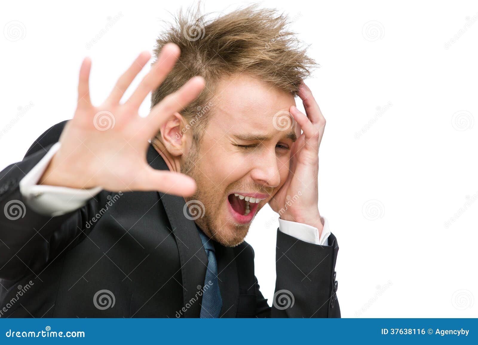 Man Screaming And Looking Terrified Stock Photo - Download Image