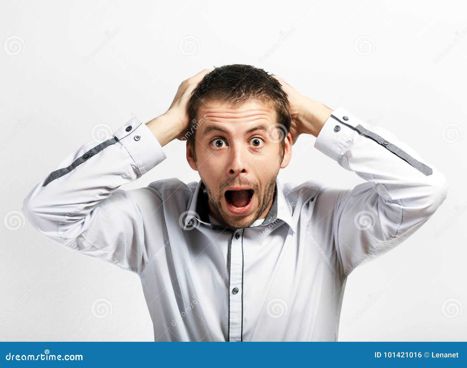 Man Screaming And Looking Terrified Stock Photo - Download Image