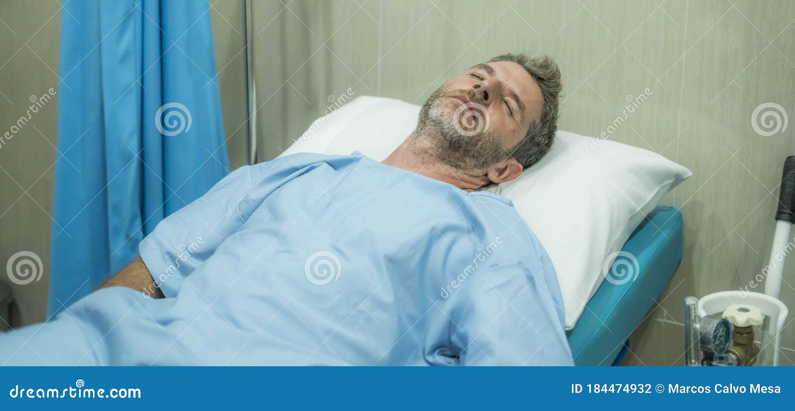 photo Man Laying In Hospital Bed dreamstime com