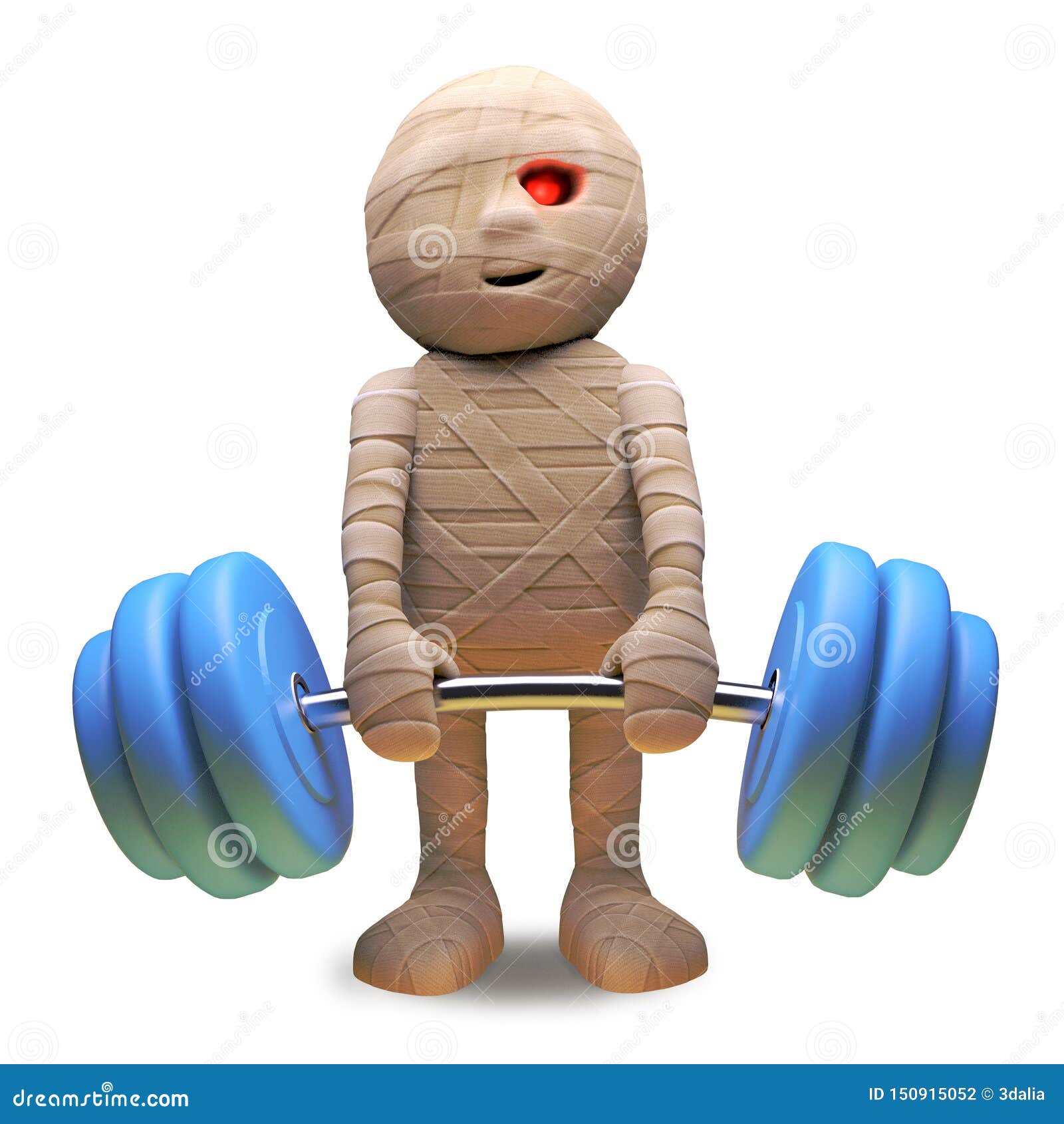 scarey undead egyptian mummy lifting some heavy weights, 3d 