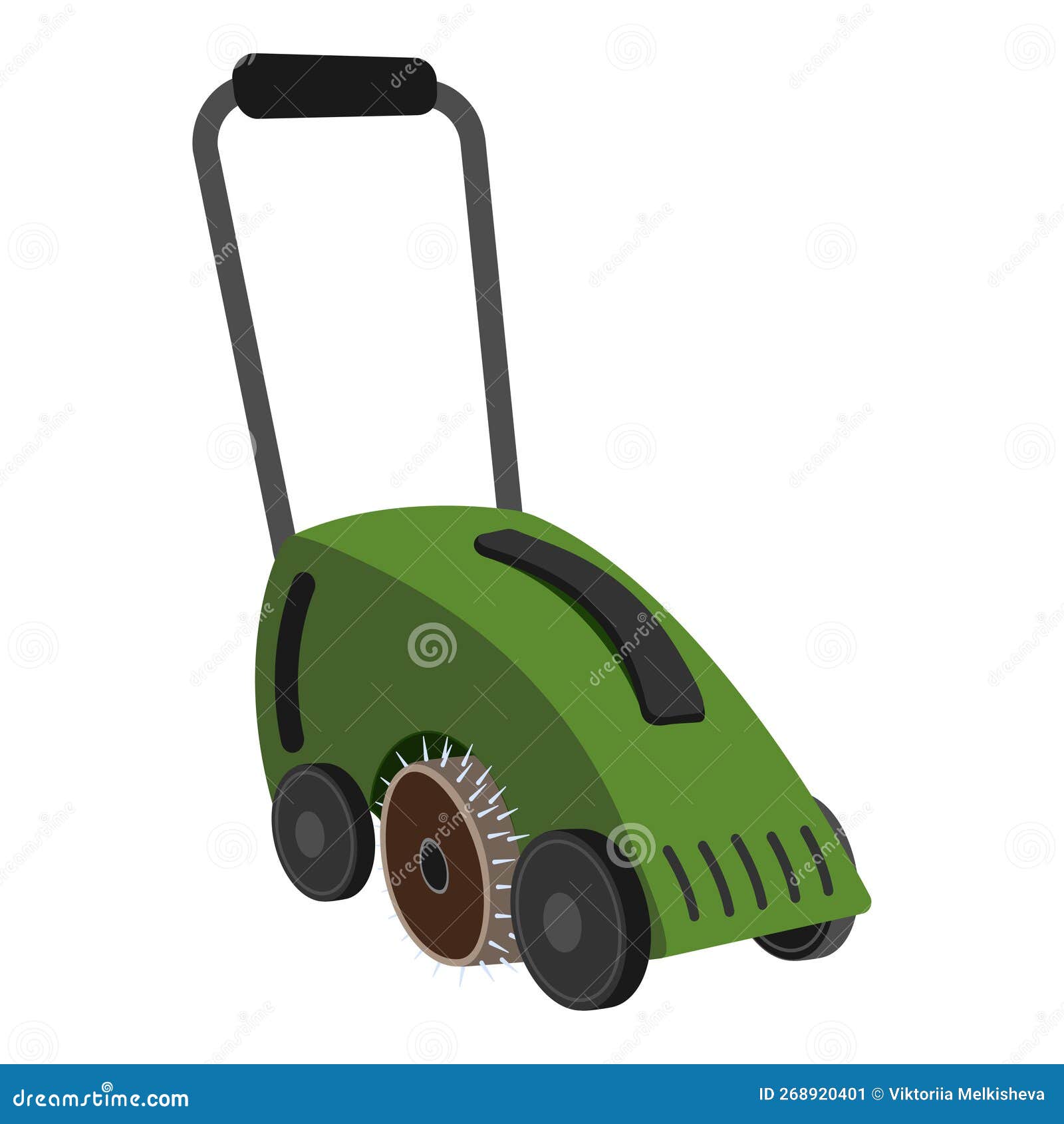 scarifier, verticutter, aerator is on lawn. electric scarifier with grass catcher. create perfect lawn. scarifier is