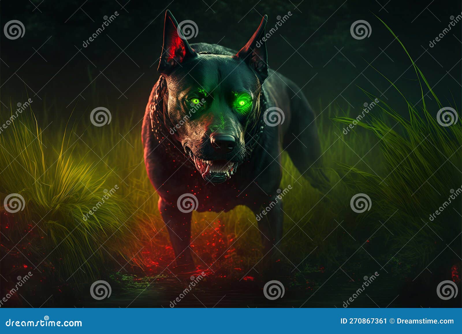 Scary Agressive Dog with Glowing Eyes Stock Illustration Illustration