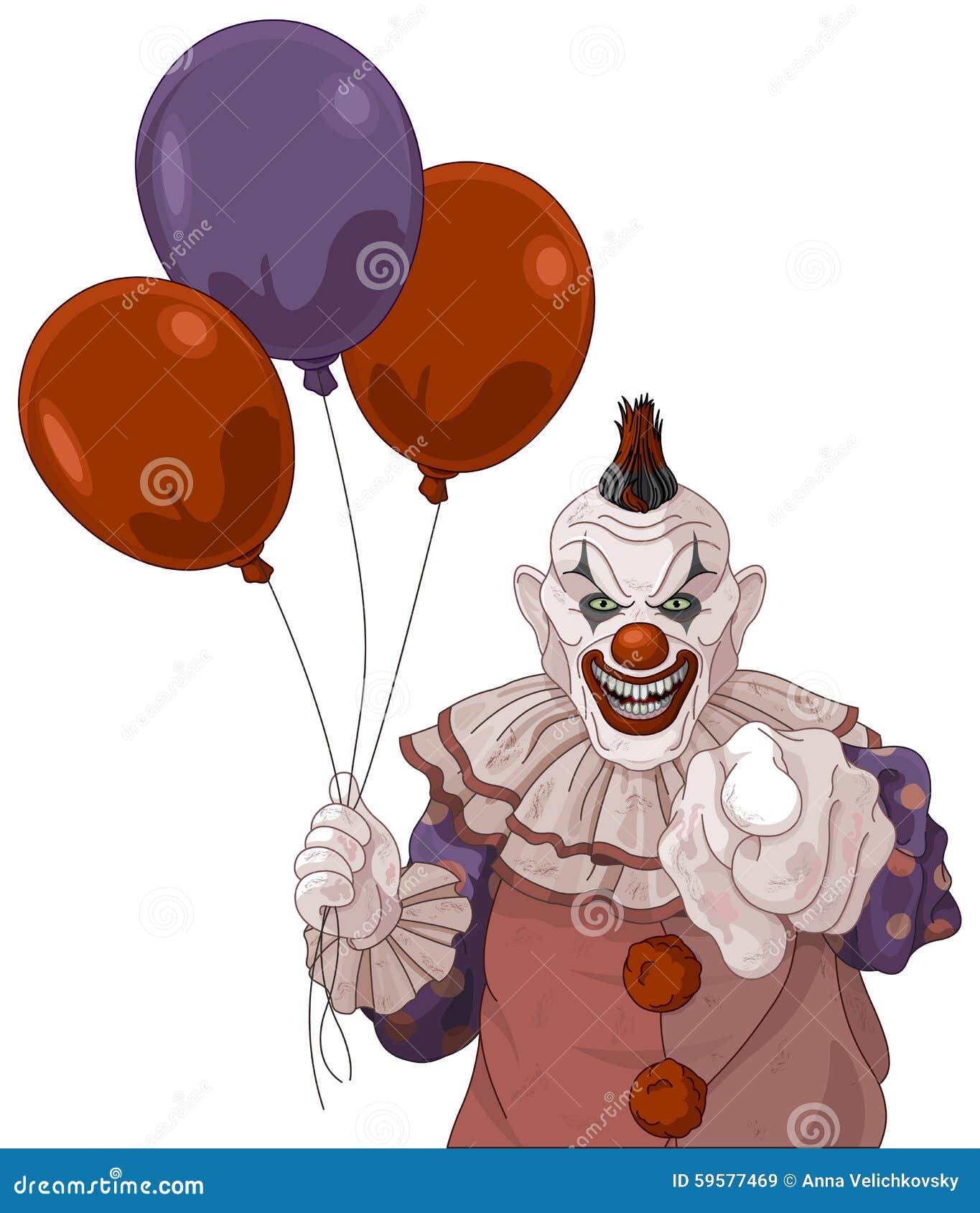 Scary Clown Creepy, Spooky, Horror Faces With Balloons. Vector