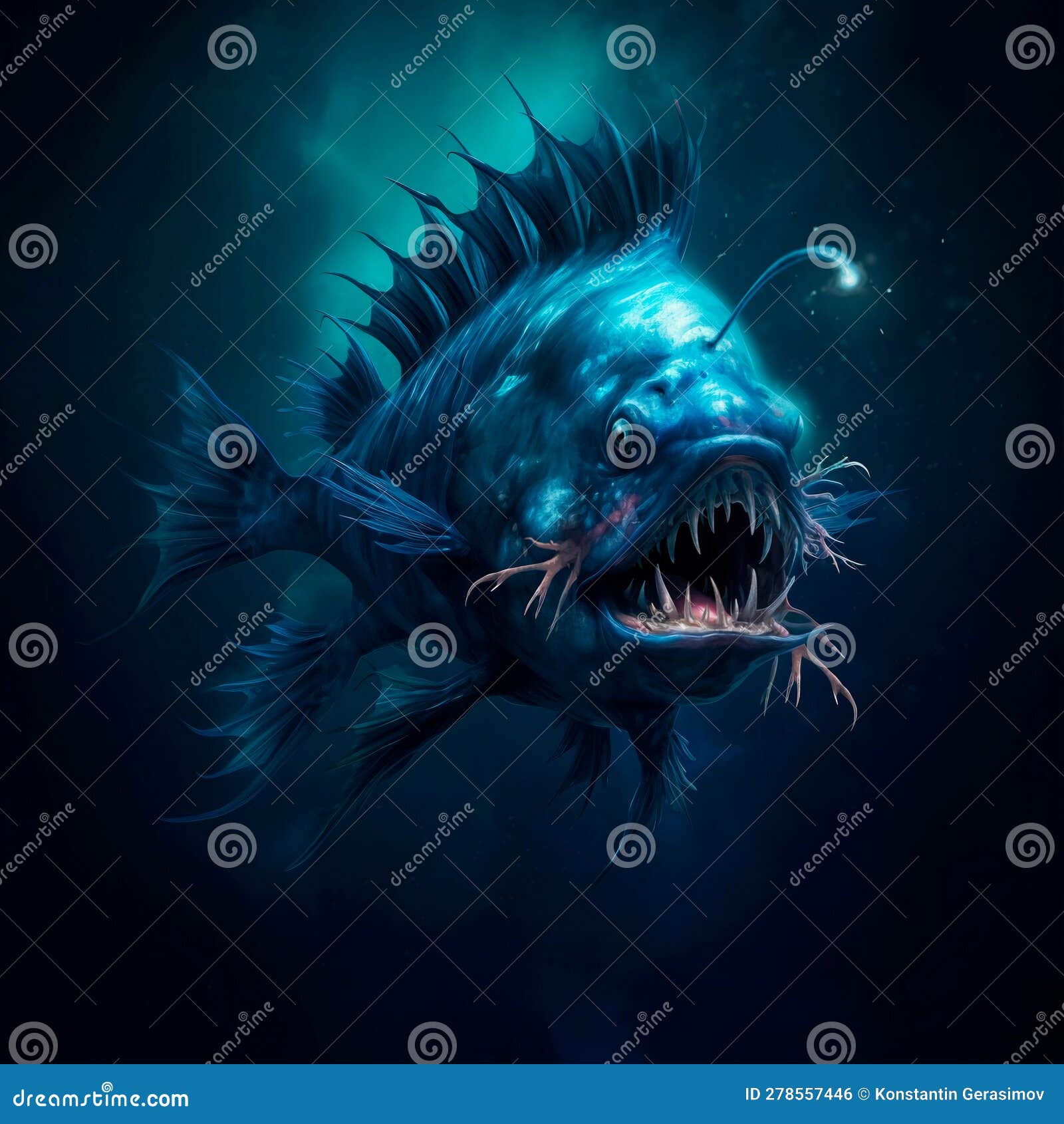 Scary Deep-sea Fish Predator in the Depths of the Ocean. Stock