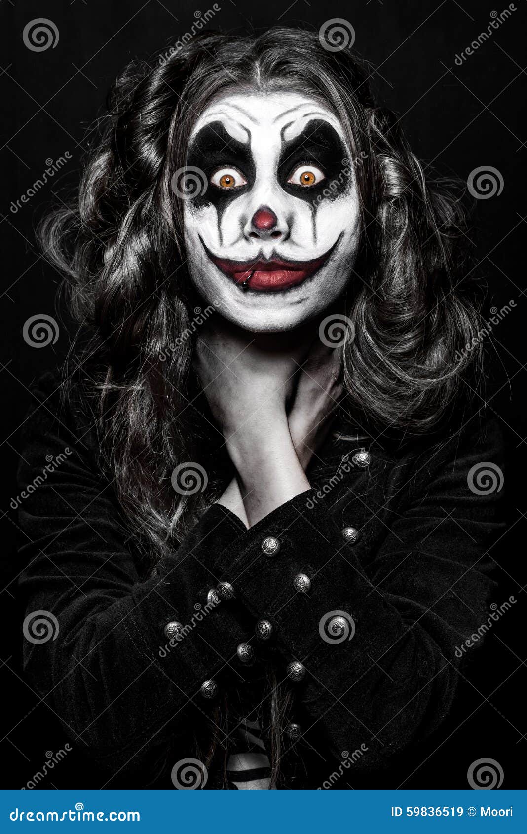 Scary evil clown girl stock image. Image of eerie, girl 59836519