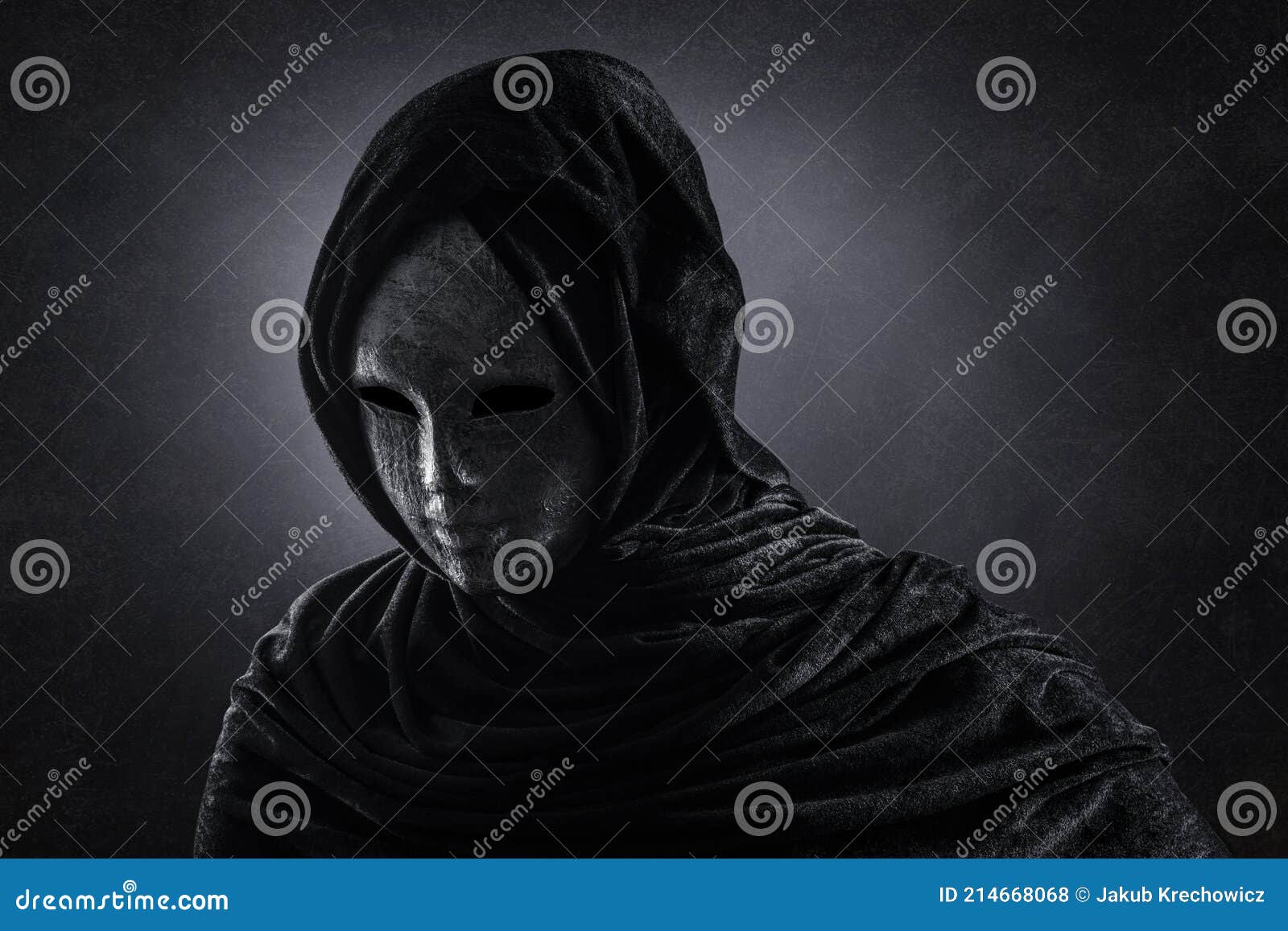 Scary Figure with Hooded Cape in the Dark Stock Photo - Image of ghost ...