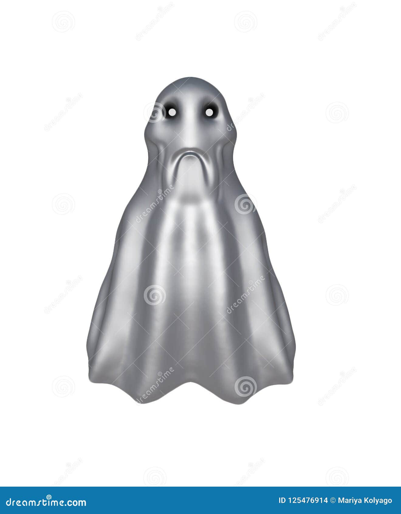 The Scary Ghost in a White Cloth Floating Isolated 3D Illustration