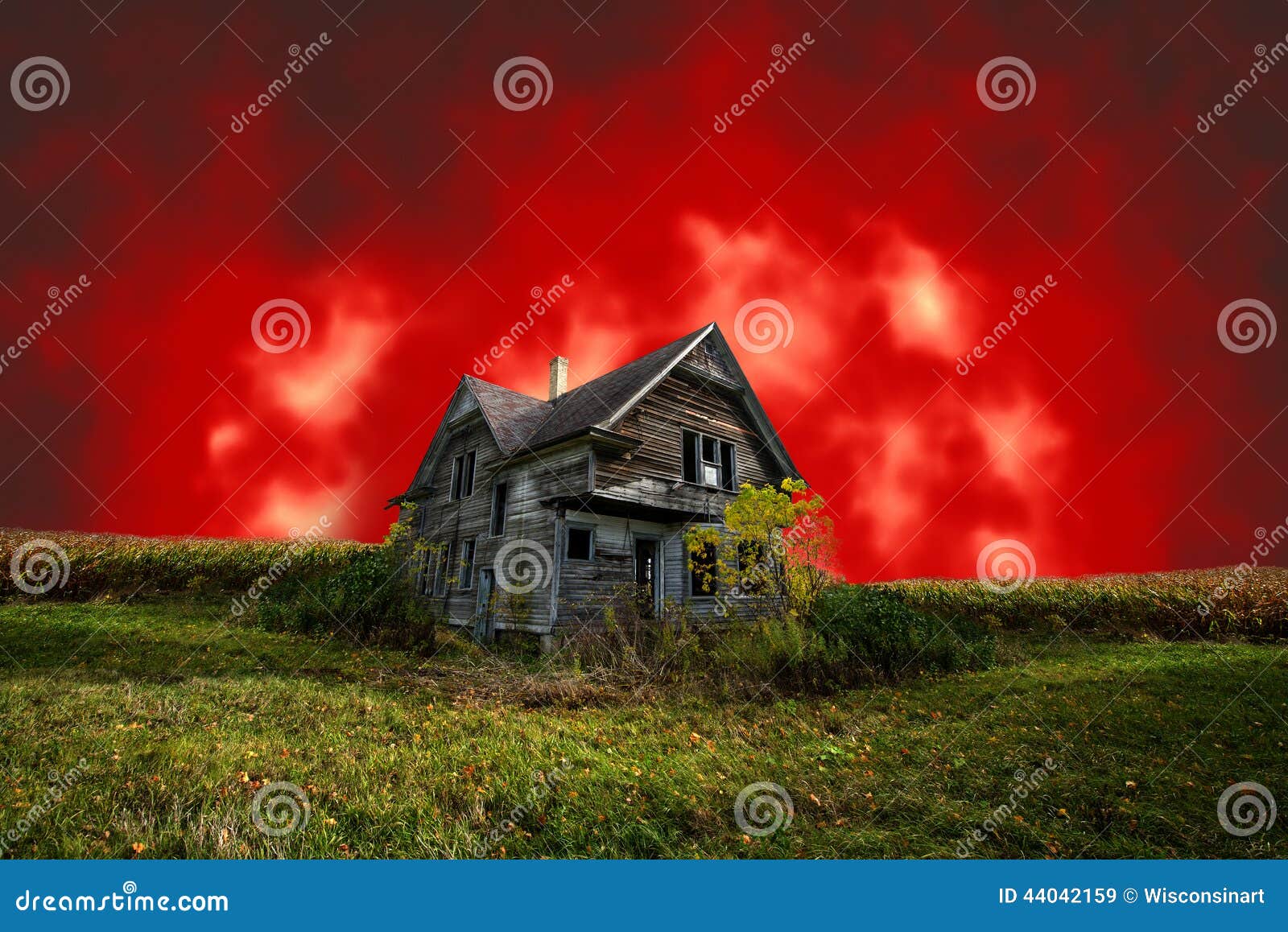Scary Haunted Halloween House with Evil Red Sky Stock Image - Image of ...