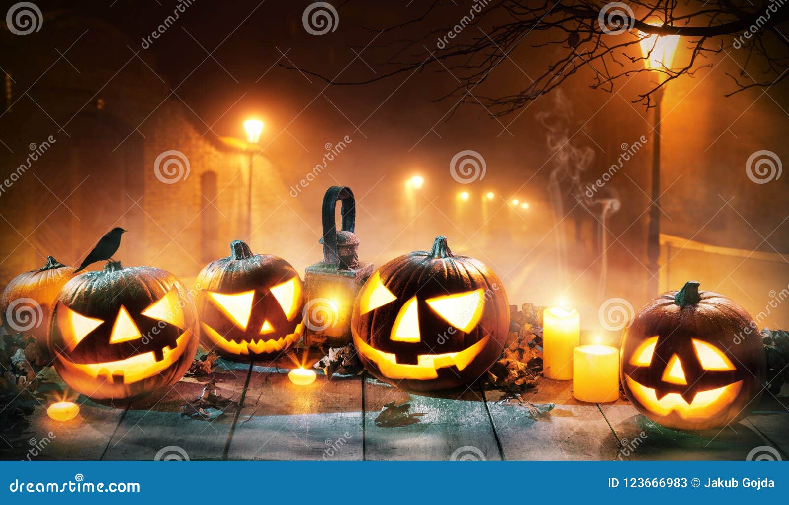 Scary Horror Background With Halloween Pumpkins Jack O Lantern Stock ...